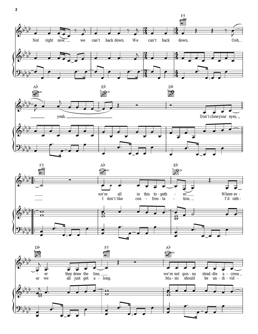 Can't Back Down (from Camp Rock 2) Piano, Vocal, Guitar scores gallery preview page 2