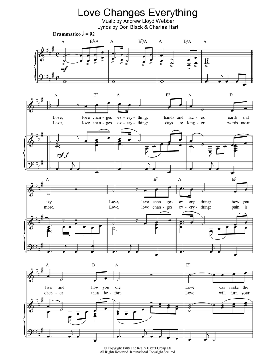 Love Changes Everything (from Aspects of Love) Piano, Vocal, Guitar scores gallery preview page 1