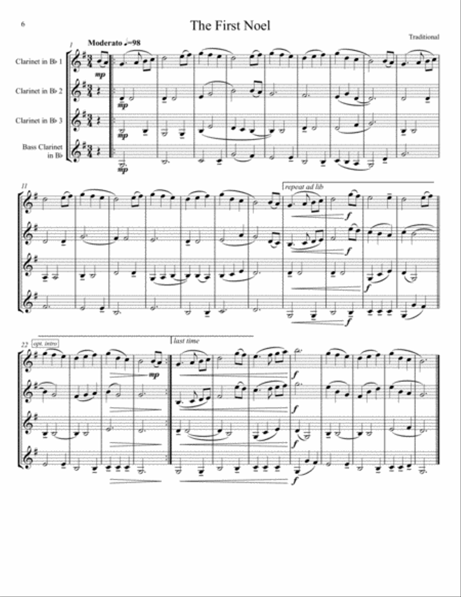 Twenty Christmas Carols for Clarinet Quartet or Choir Choir scores gallery preview page 6