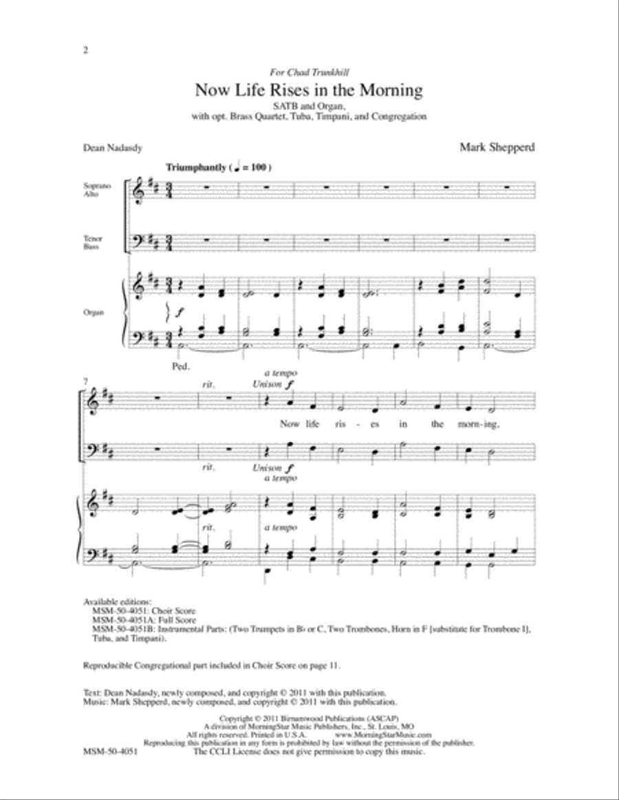 Now Life Rises in the Morning 4-Part scores gallery preview page 2