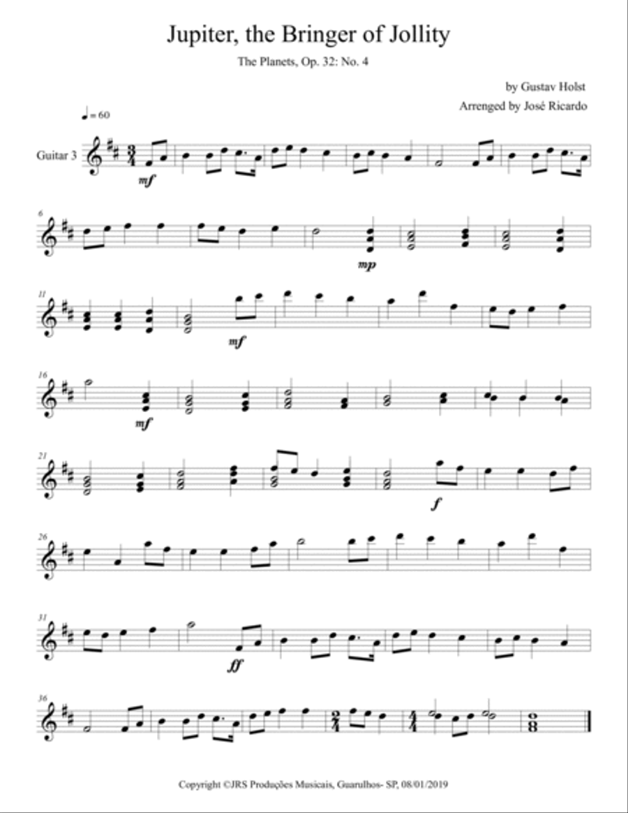 Jupiter, The Bringer of Jolity Guitar Ensemble scores gallery preview page 3