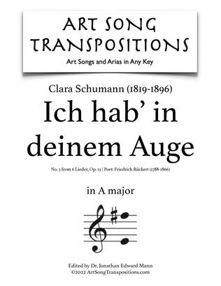 Book cover for SCHUMANN: Ich hab’ in deinem Auge, Op. 13 no. 5 (transposed to A major)