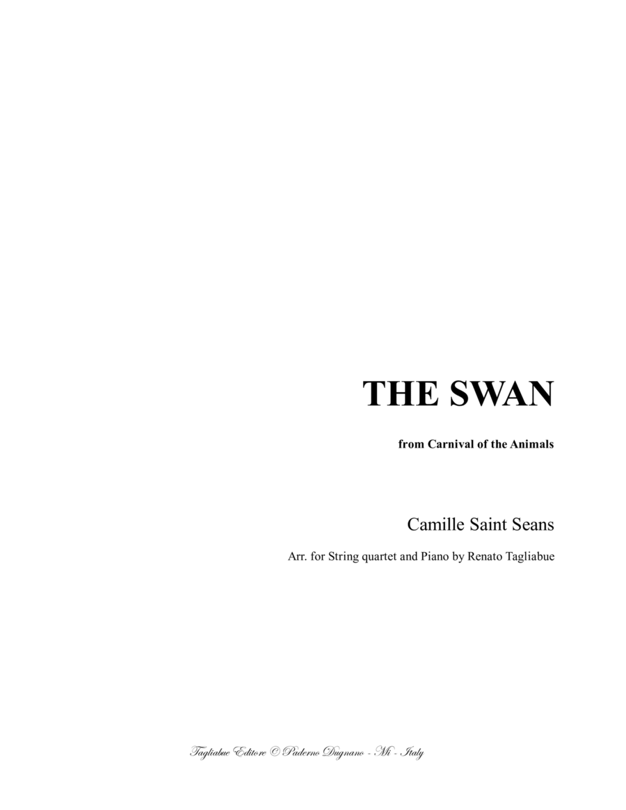THE SWAN (LE CYGNE) - C. Saint Saens - Arr. for String quartet and Piano Piano Quintet scores gallery preview page 1