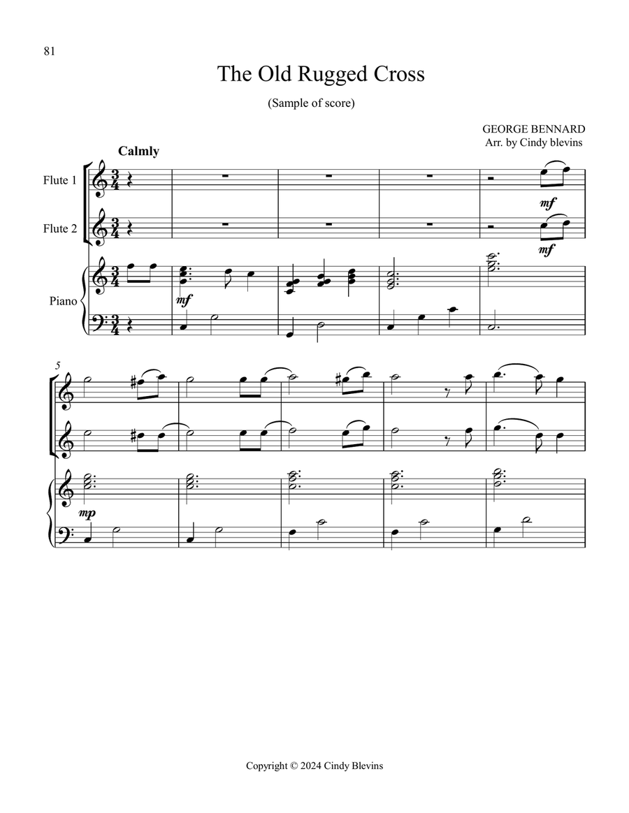 12 Favorite Hymns, Book 2, Two Flutes and Piano Flute Duet scores gallery preview page 4