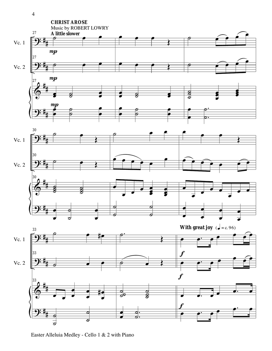 EASTER ALLELUIA MEDLEY (Trio – Cello 1 & 2 with Piano) Score and Parts Piano Trio scores gallery preview page 4