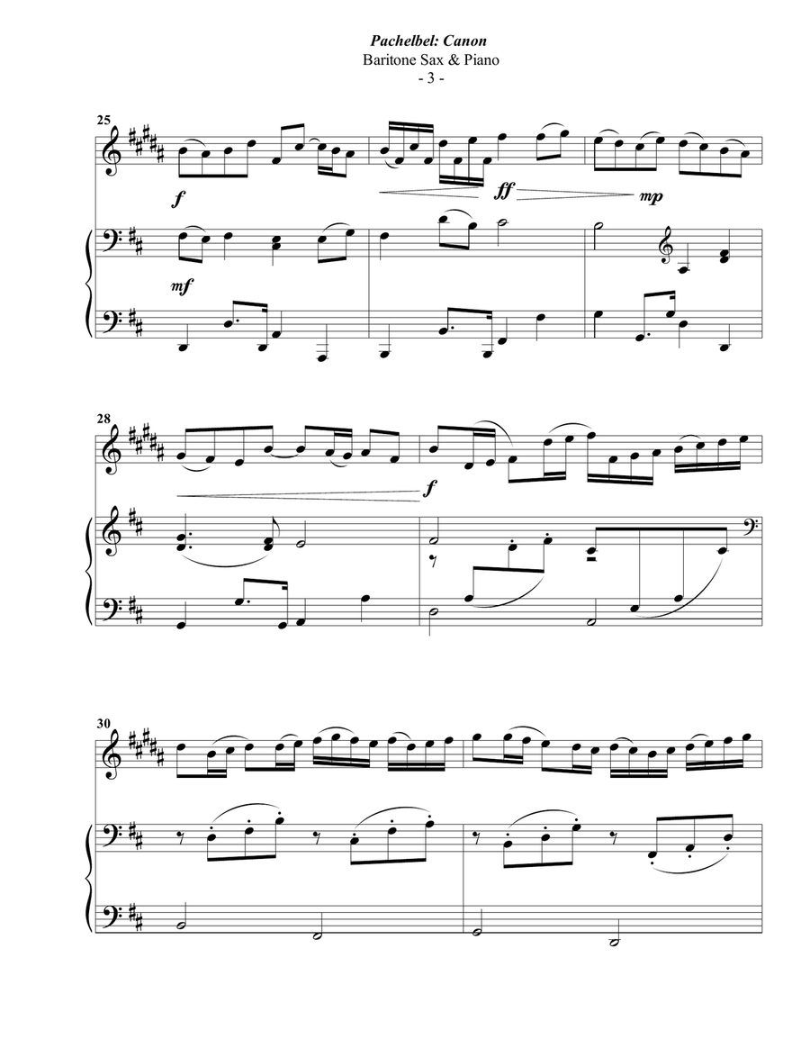 Pachelbel: Canon for Baritone Sax & Piano Baritone Saxophone scores gallery preview page 3