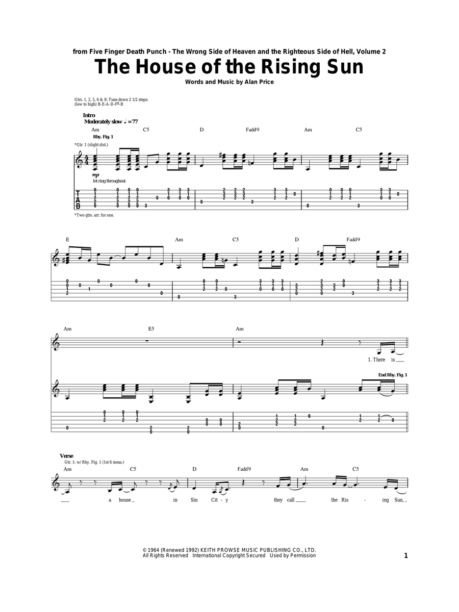 The House Of The Rising Sun Acoustic Guitar scores gallery preview page 1