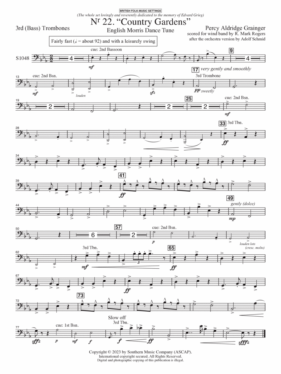 Country Gardens for Symphonic Band - Trombone 3 Concert Band scores gallery preview page 1