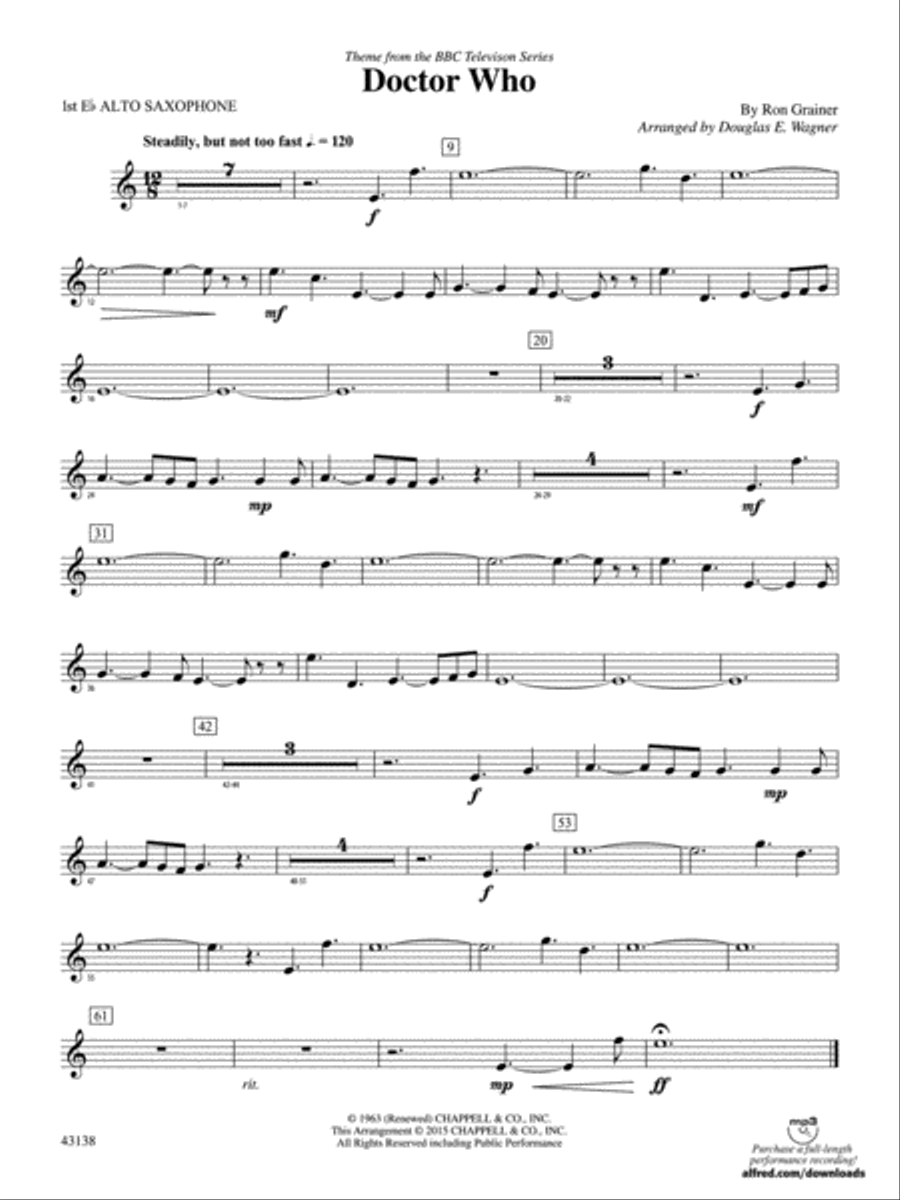 Doctor Who: E-flat Alto Saxophone Concert Band scores gallery preview page 1