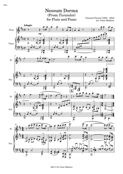 Nessun Dorma by Puccini - Flute and Piano (Full Score) image number null