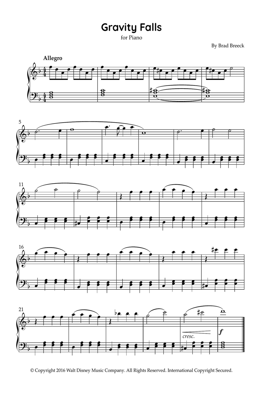 Gravity Falls (Main Theme) Easy Piano scores gallery preview page 1
