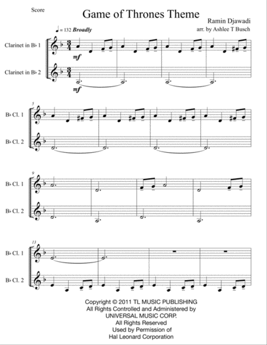 Game Of Thrones Clarinet Duet scores gallery preview page 2