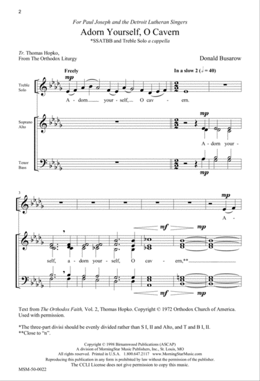 Adorn Yourself, O Cavern A Cappella scores gallery preview page 1