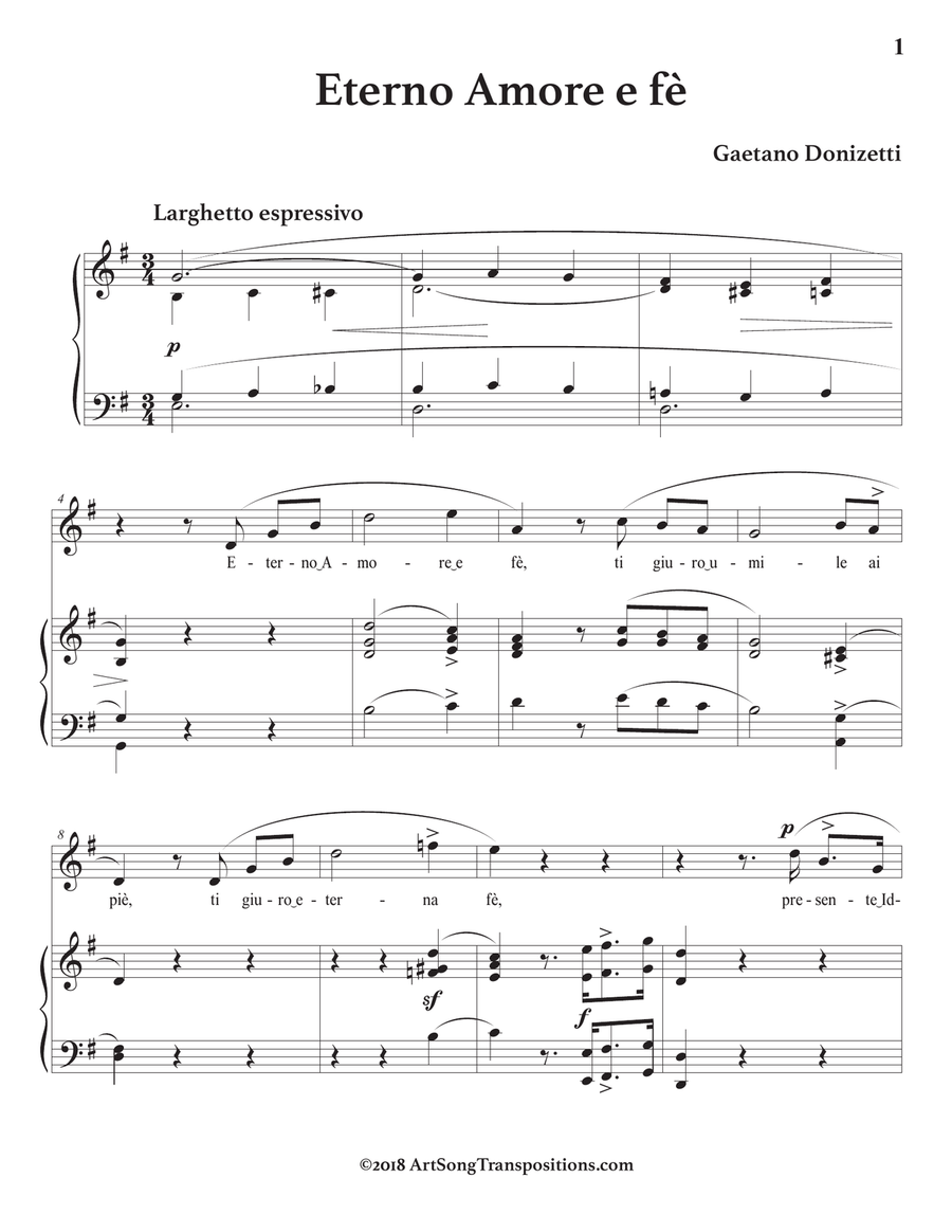 DONIZETTI: Eterno Amore e fè (transposed to G major) Piano, Vocal scores gallery preview page 2