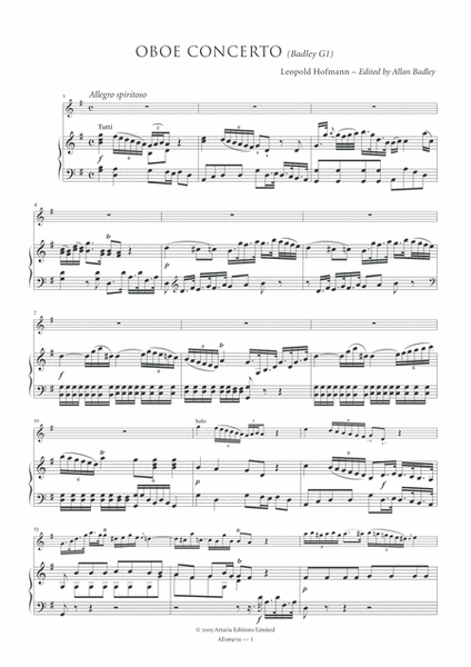 Oboe Concerto in G major (Badley G1, Study Edition)