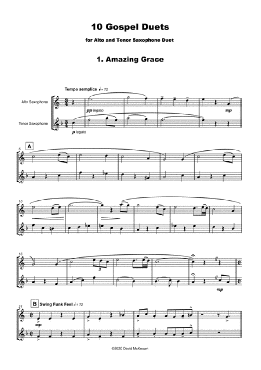 10 Gospel Duets for Alto and Tenor Saxophone Woodwind Duet scores gallery preview page 3