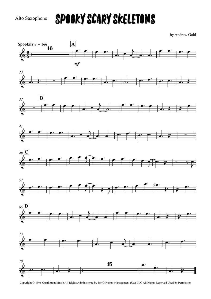 Spooky Scary Skeletons Alto Saxophone scores gallery preview page 4