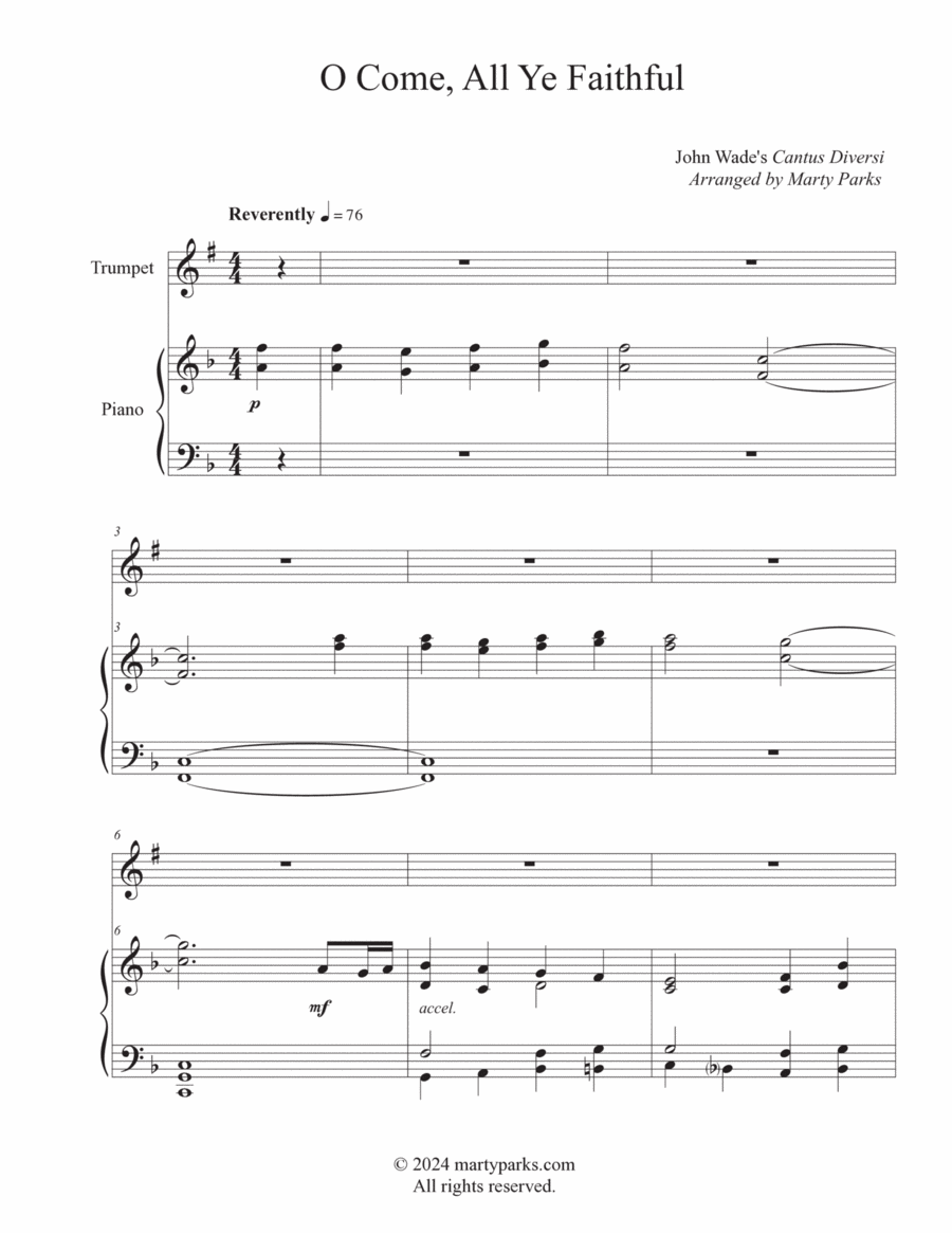 O Come, All Ye Faithful (Trumpet-Piano) Trumpet Solo scores gallery preview page 1