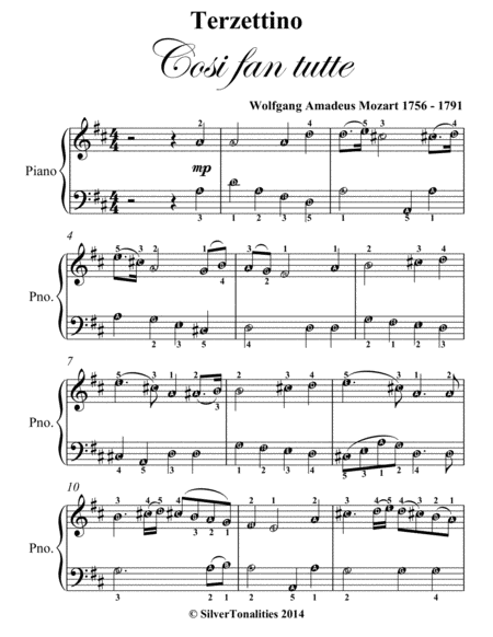Terzettino Cosi Fan Tutte Easy Piano Sheet Music