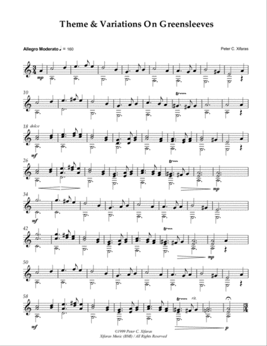 Theme and Variations on Greensleeves Classical Guitar scores gallery preview page 2