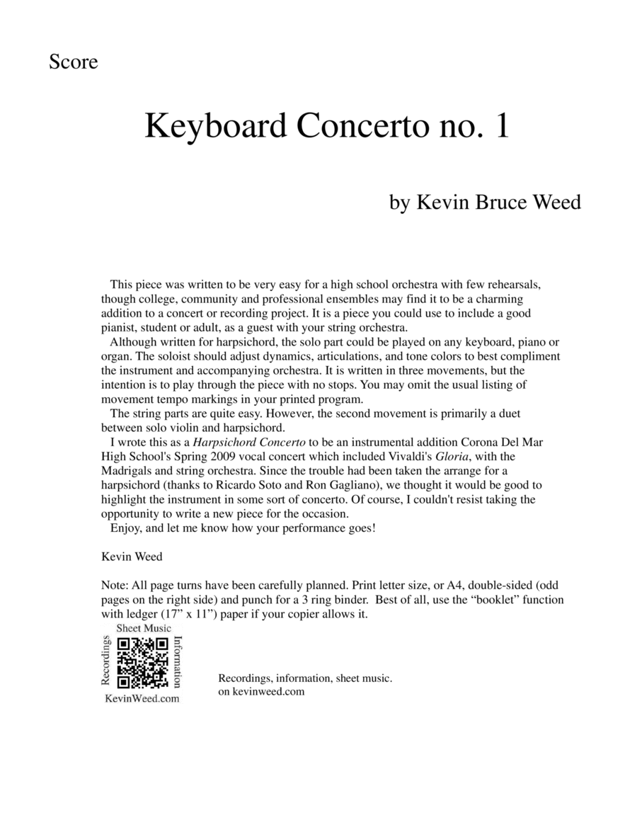 Keyboard Concerto 1 in D String Orchestra scores gallery preview page 1