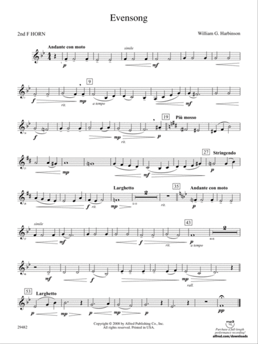Evensong: 2nd F Horn Concert Band scores gallery preview page 1