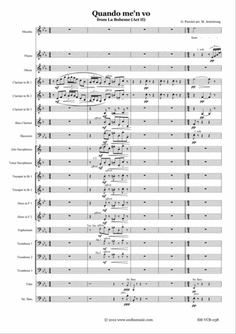 Quando me'n vo from La Boheme (Musetta's Waltz Song) for soprano and concert band Concert Band scores gallery preview page 1