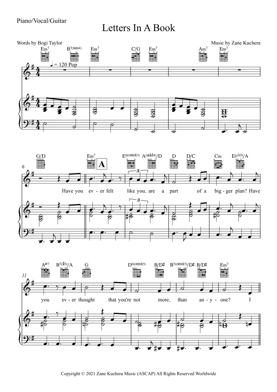 Letters In A Book Piano, Vocal, Guitar scores gallery preview page 1