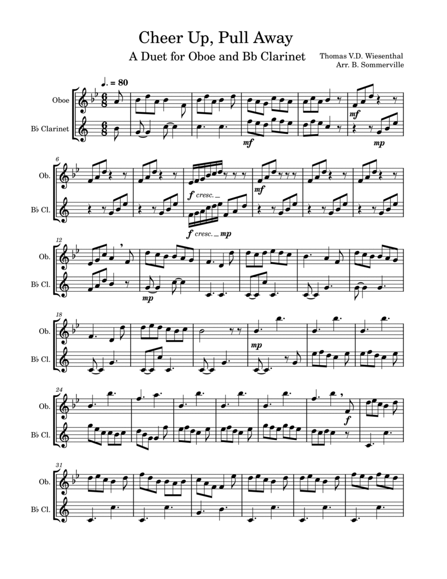 Cheer Up, Pull Away: A Duet for Oboe and Bb Clarinet Woodwind Duet scores gallery preview page 1