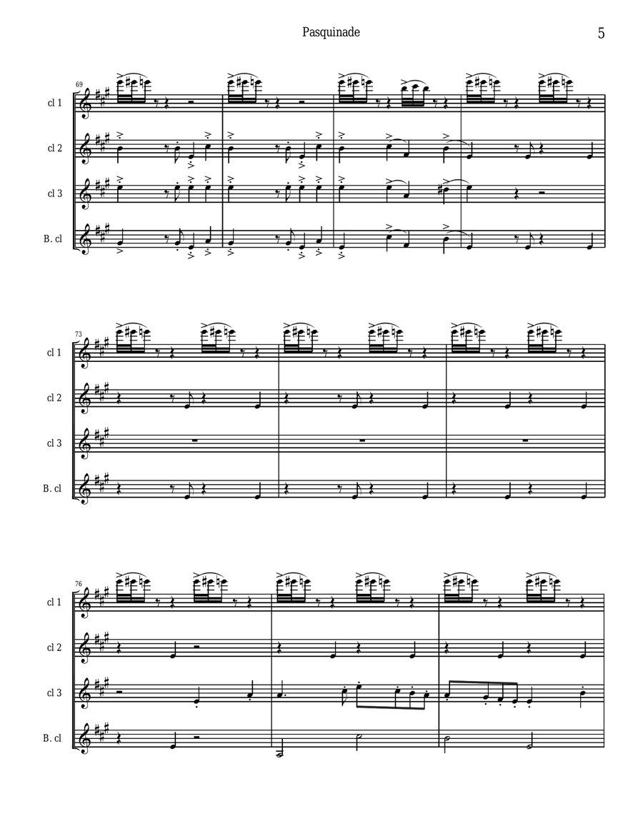 Pasquinade for Clarinet Quartet Clarinet Quartet scores gallery preview page 5