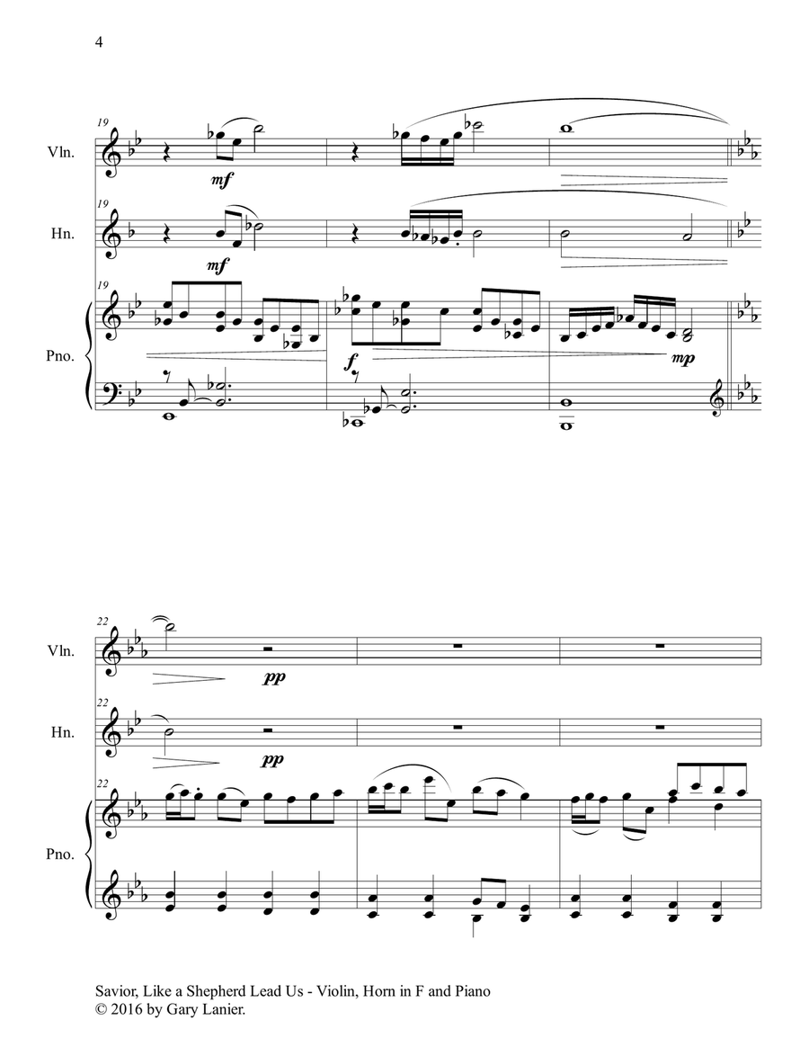 SAVIOR, LIKE A SHEPHERD LEAD US (Trio – Violin, Horn in F & Piano with Parts) Violin scores gallery preview page 5