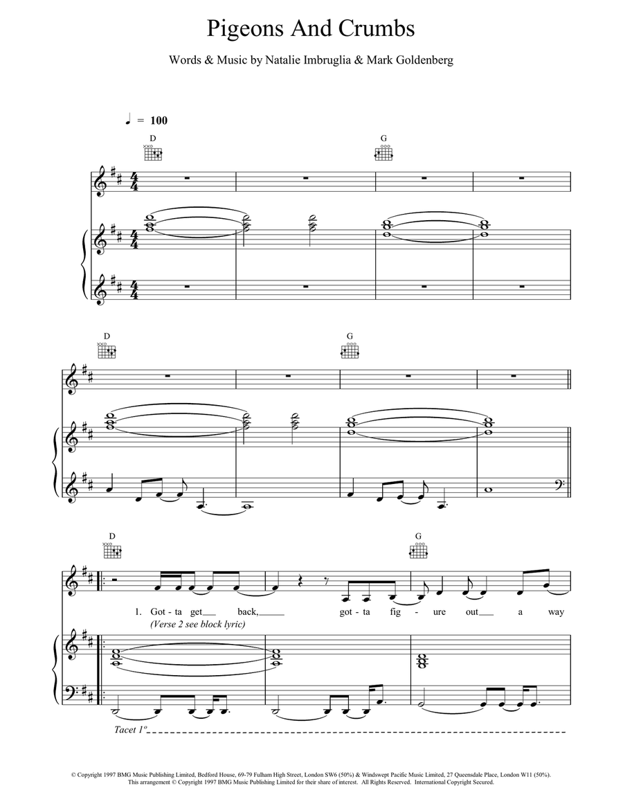 Pigeons And Crumbs Pigeons And Crumbs Piano, Vocal, Guitar scores gallery preview page 1