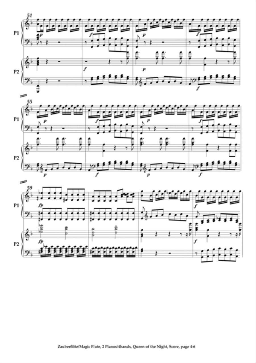 Magic Flute / Zauberflöte: Queen of the Night (Revenge Aria) / Königin der Nacht (Rachearie) 2 Pianos, 4-Hands scores gallery preview page 4