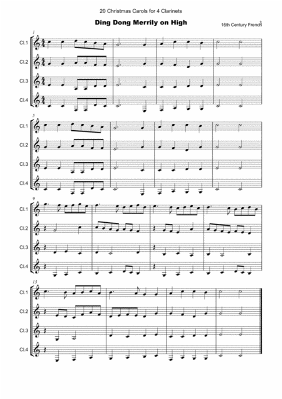 20 Favourite Christmas Carols for Clarinet Quartet or Clarinet Choir Clarinet Quartet scores gallery preview page 4