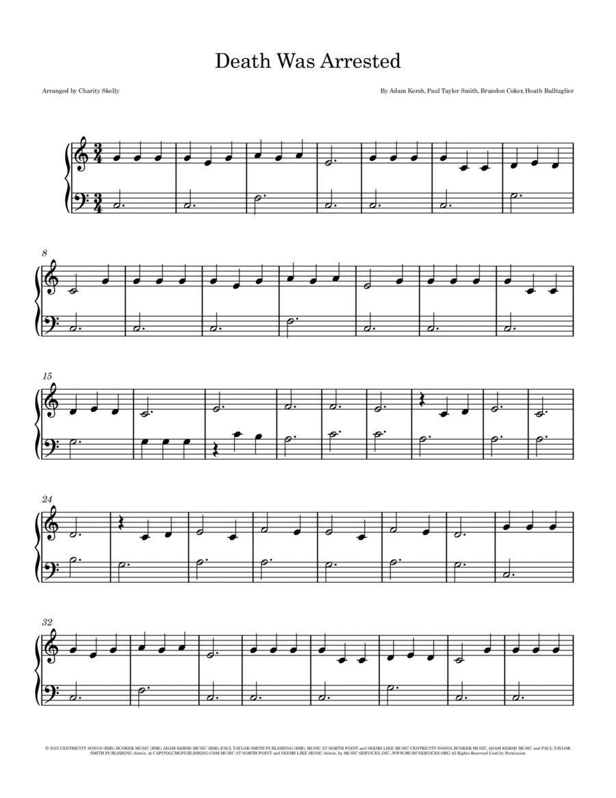 Death Was Arrested Easy Piano scores gallery preview page 1