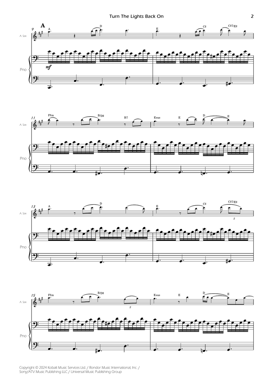 Turn The Lights Back On Alto Saxophone scores gallery preview page 4