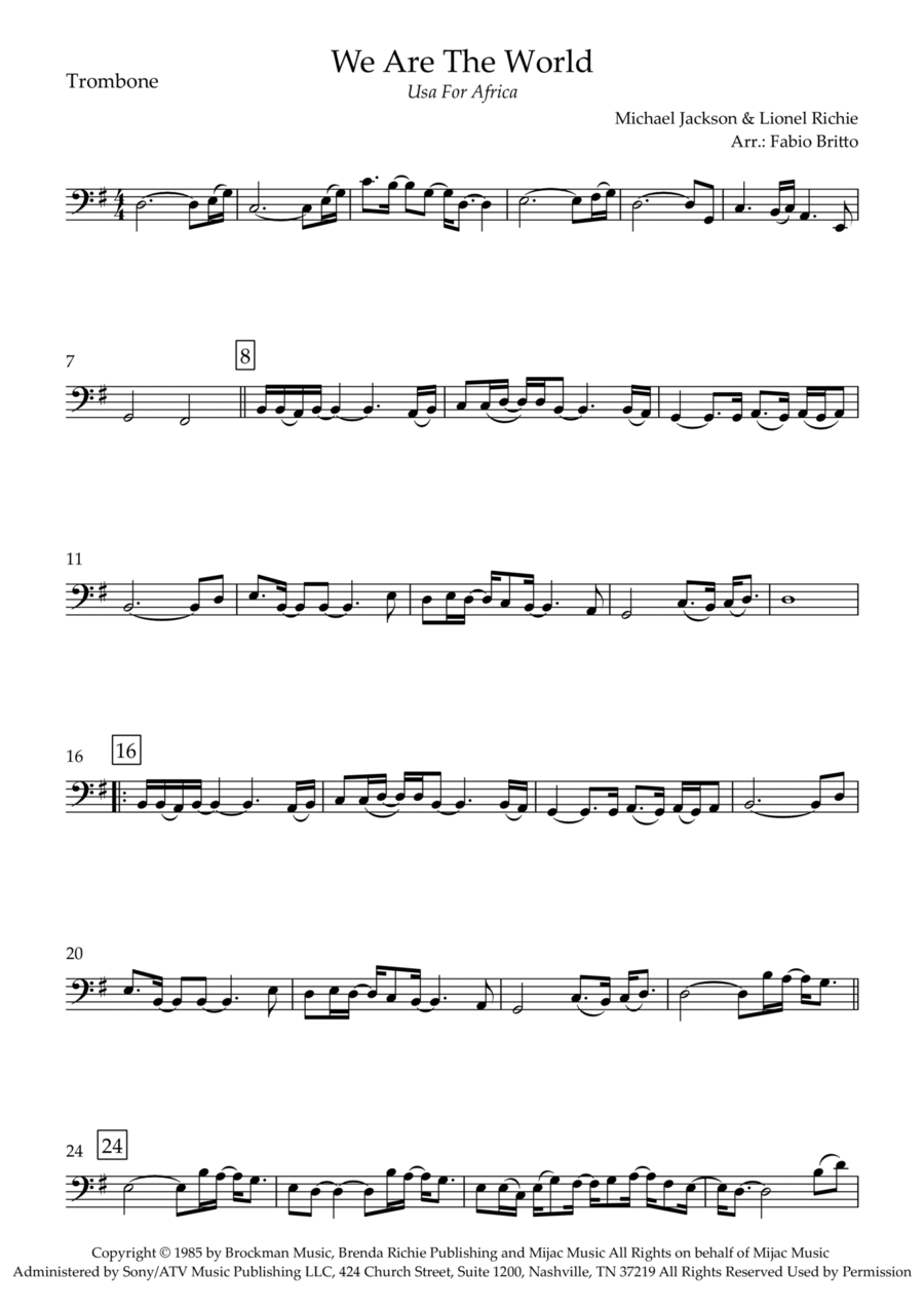 We Are The World We Are The World Trombone Solo scores gallery preview page 1
