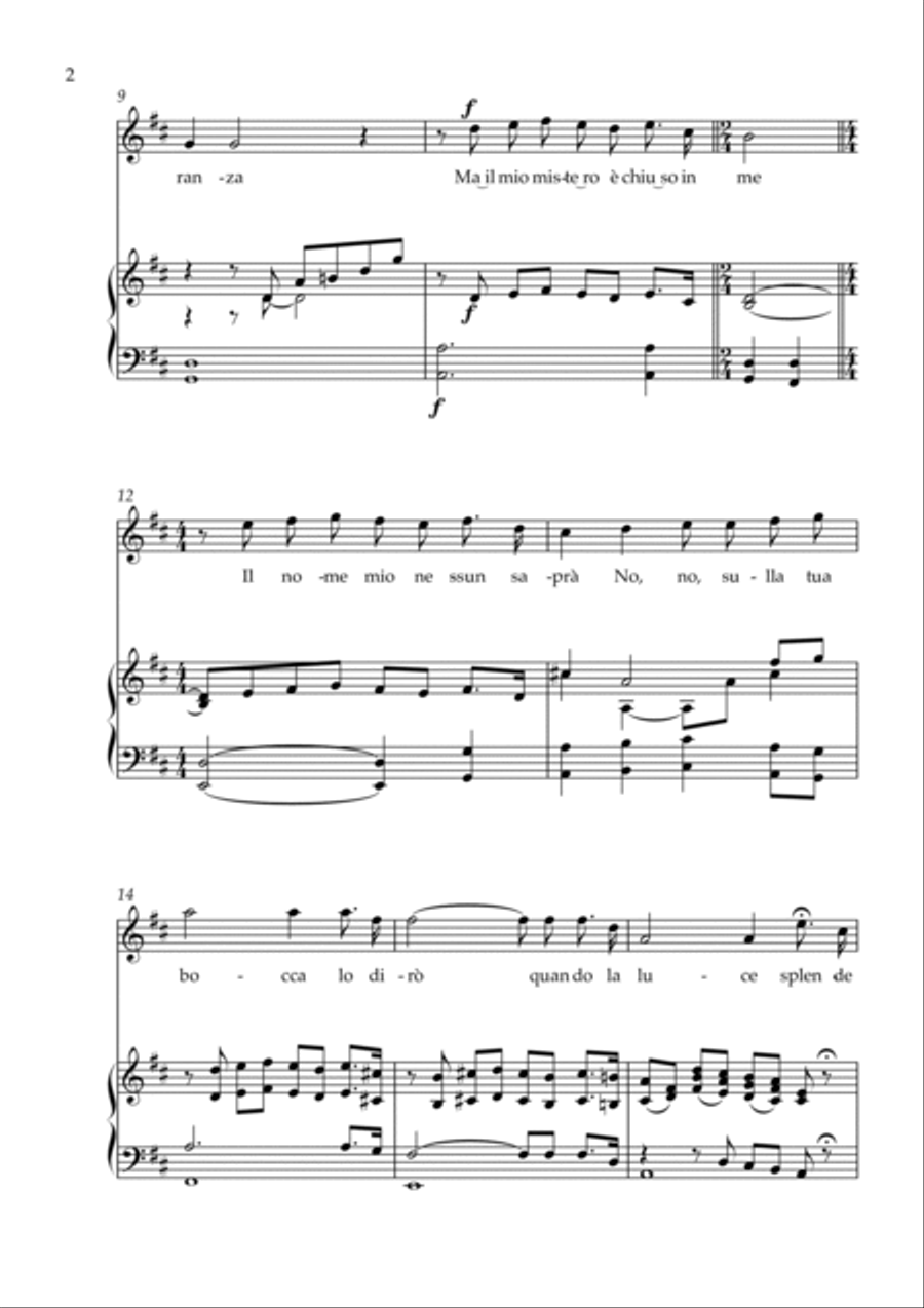 Nessun Dorma - Soprano & Piano Voice scores gallery preview page 2