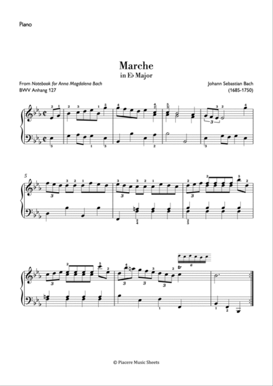 J.S. Bach - Marche in E flat Major (BWV 127) - Intermediate Piano Method scores gallery preview page 2