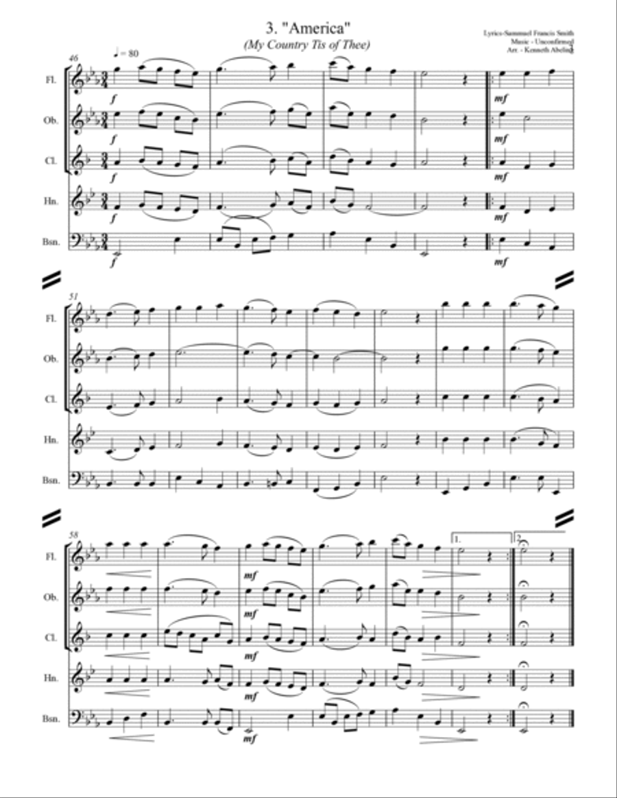 The U.S. National Anthem and The Americas (for Woodwind Quintet) image number null