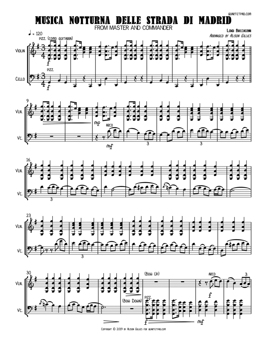 Boccherini Music from MASTER AND COMMANDER - String Duo (vln/vc) String Duet scores gallery preview page 1