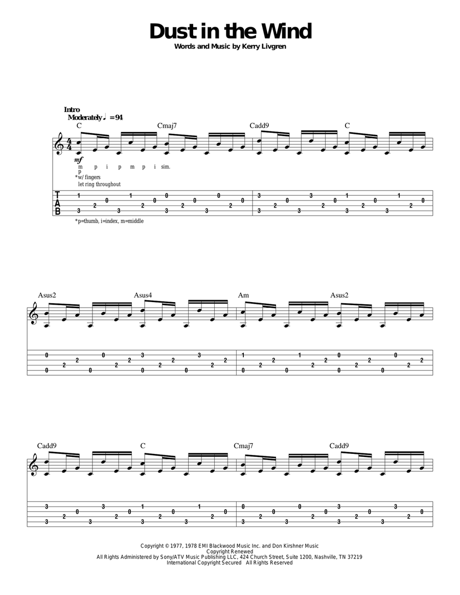 Dust In The Wind Acoustic Guitar scores gallery preview page 1