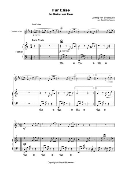 Für Elise, for Solo Clarinet and Piano