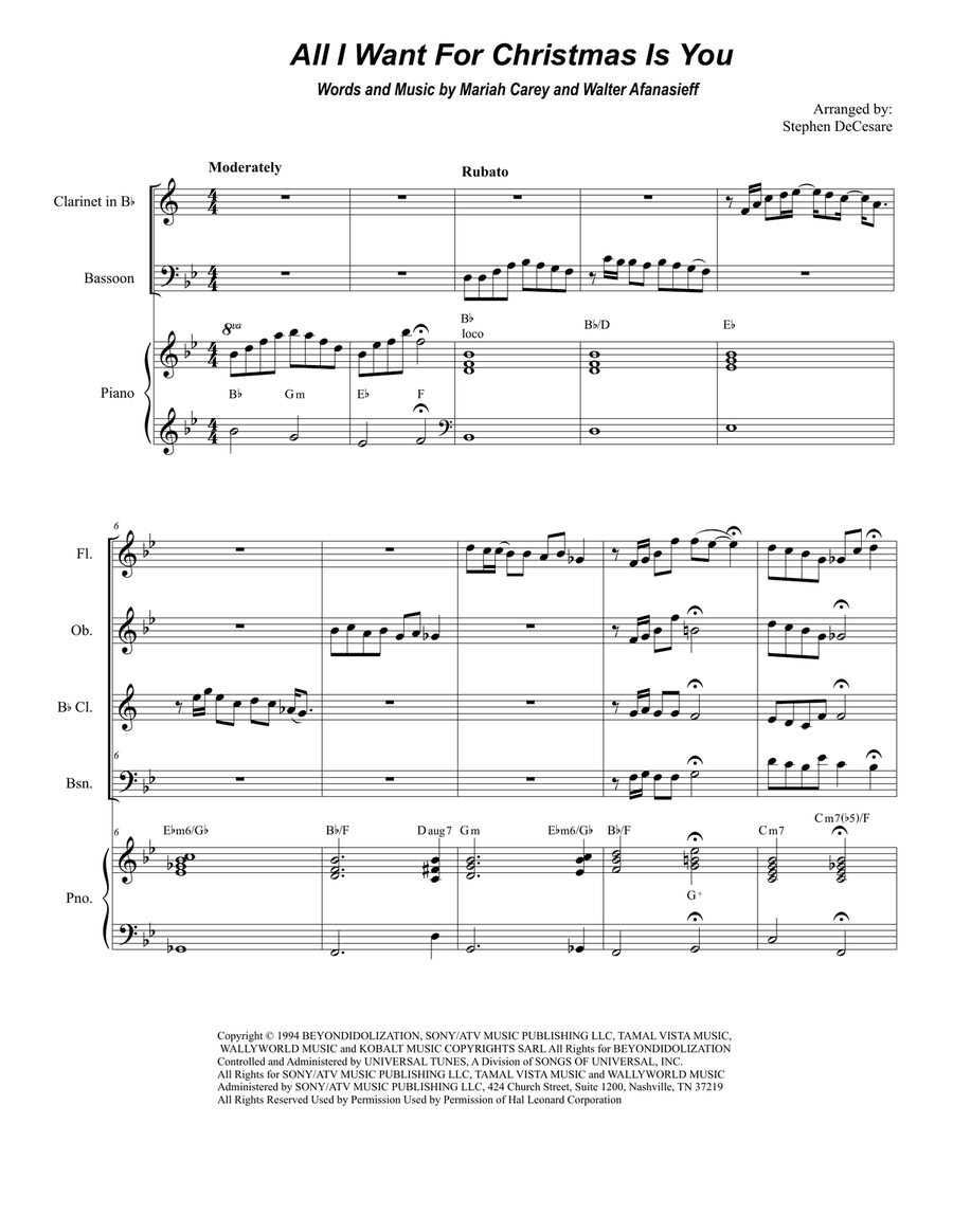 All I Want For Christmas Is You Woodwind Quartet scores gallery preview page 1