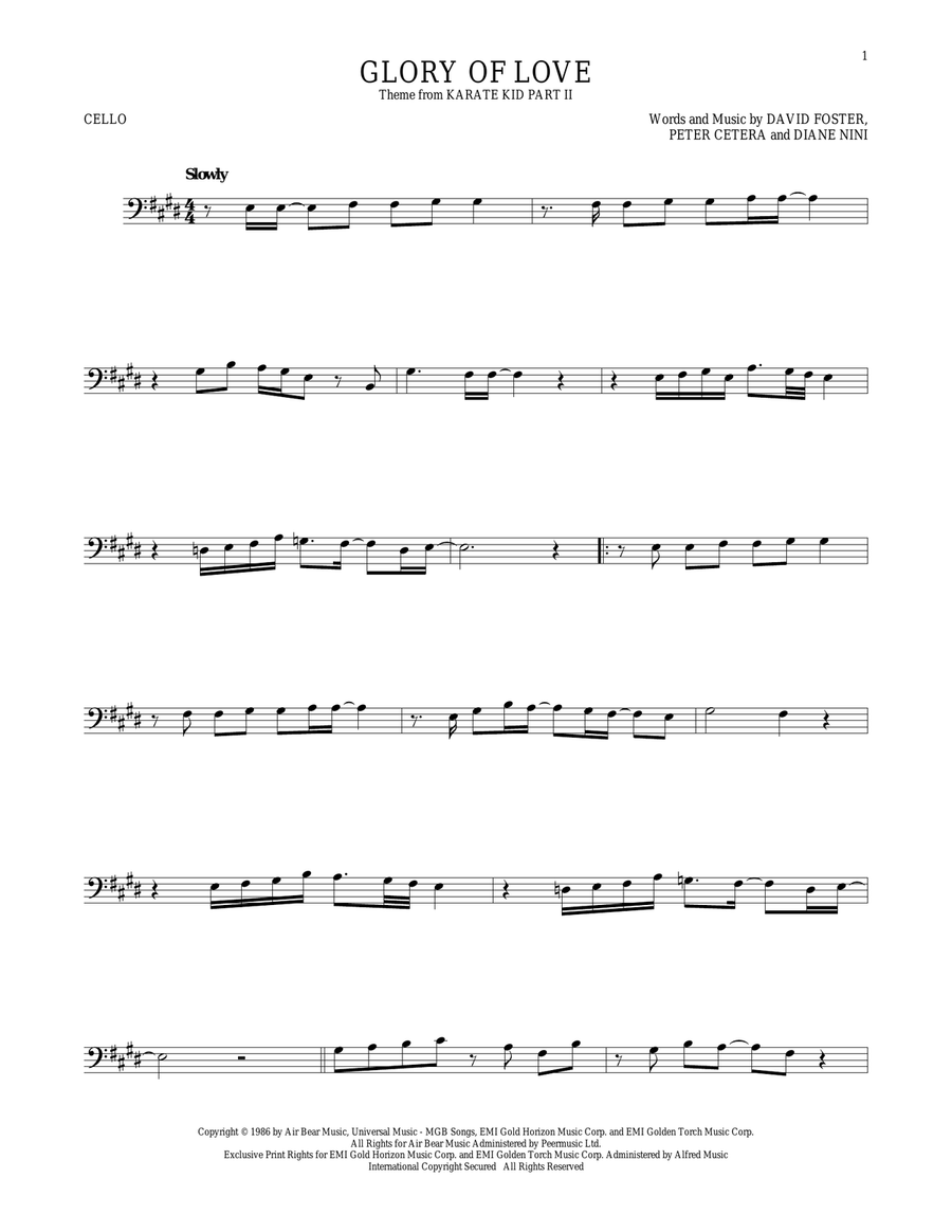 Glory Of Love Cello Solo scores gallery preview page 1