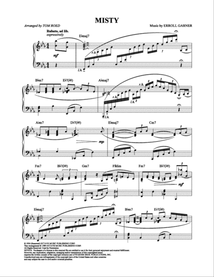 Misty Piano Solo scores gallery preview page 1
