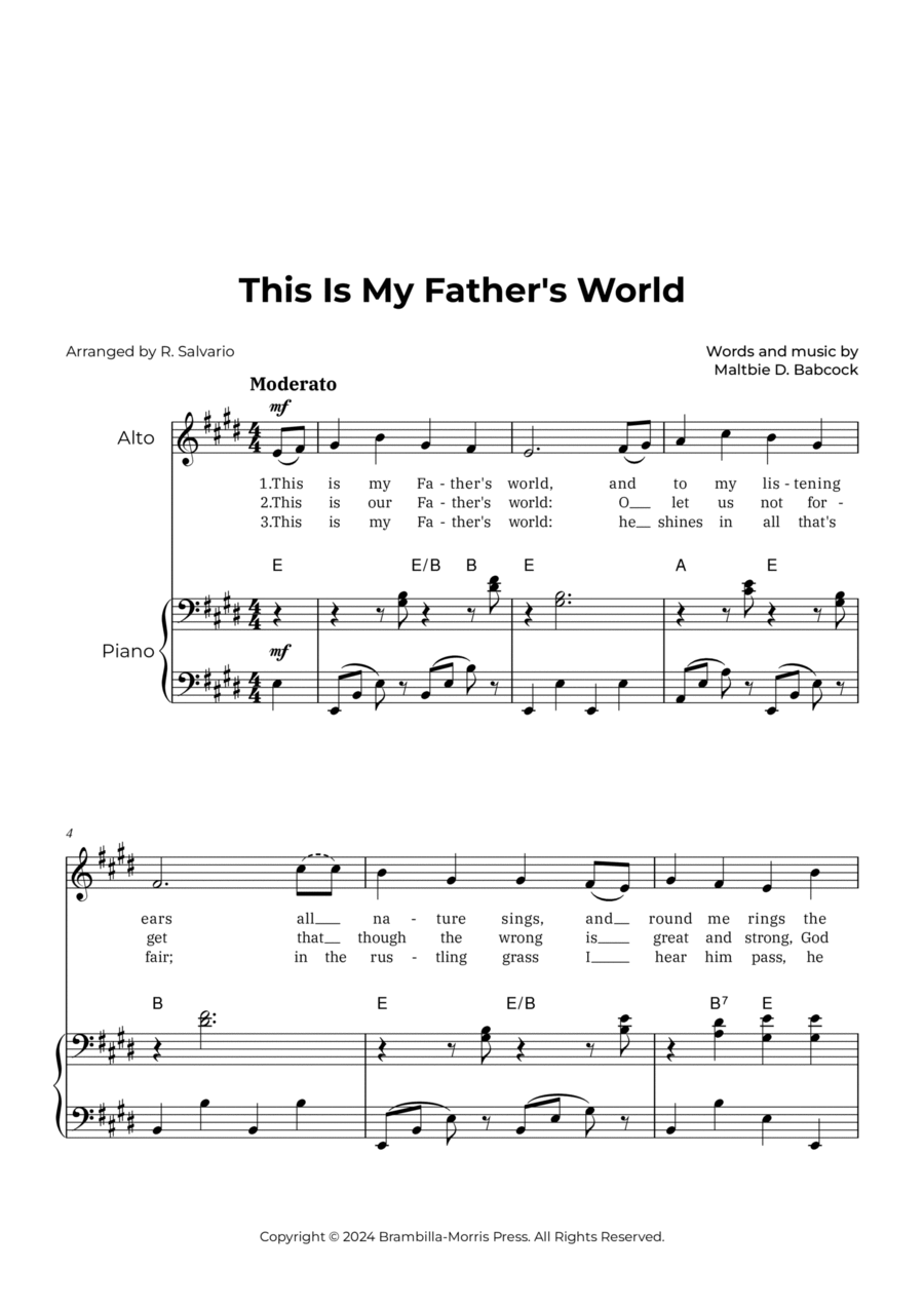 This Is My Father's World (Key of E Major) Alto Voice scores gallery preview page 1