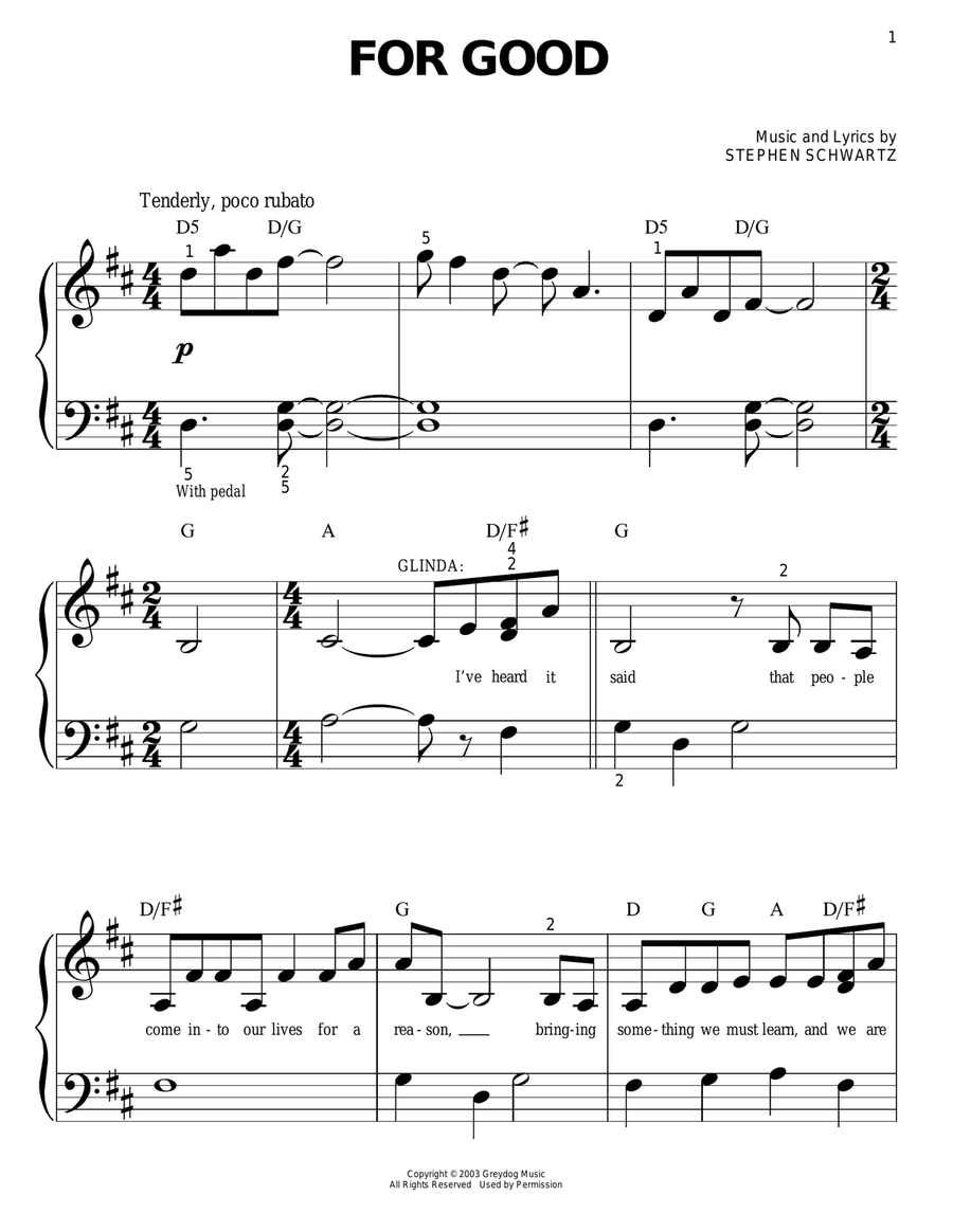 For Good (from Wicked) Easy Piano scores gallery preview page 1