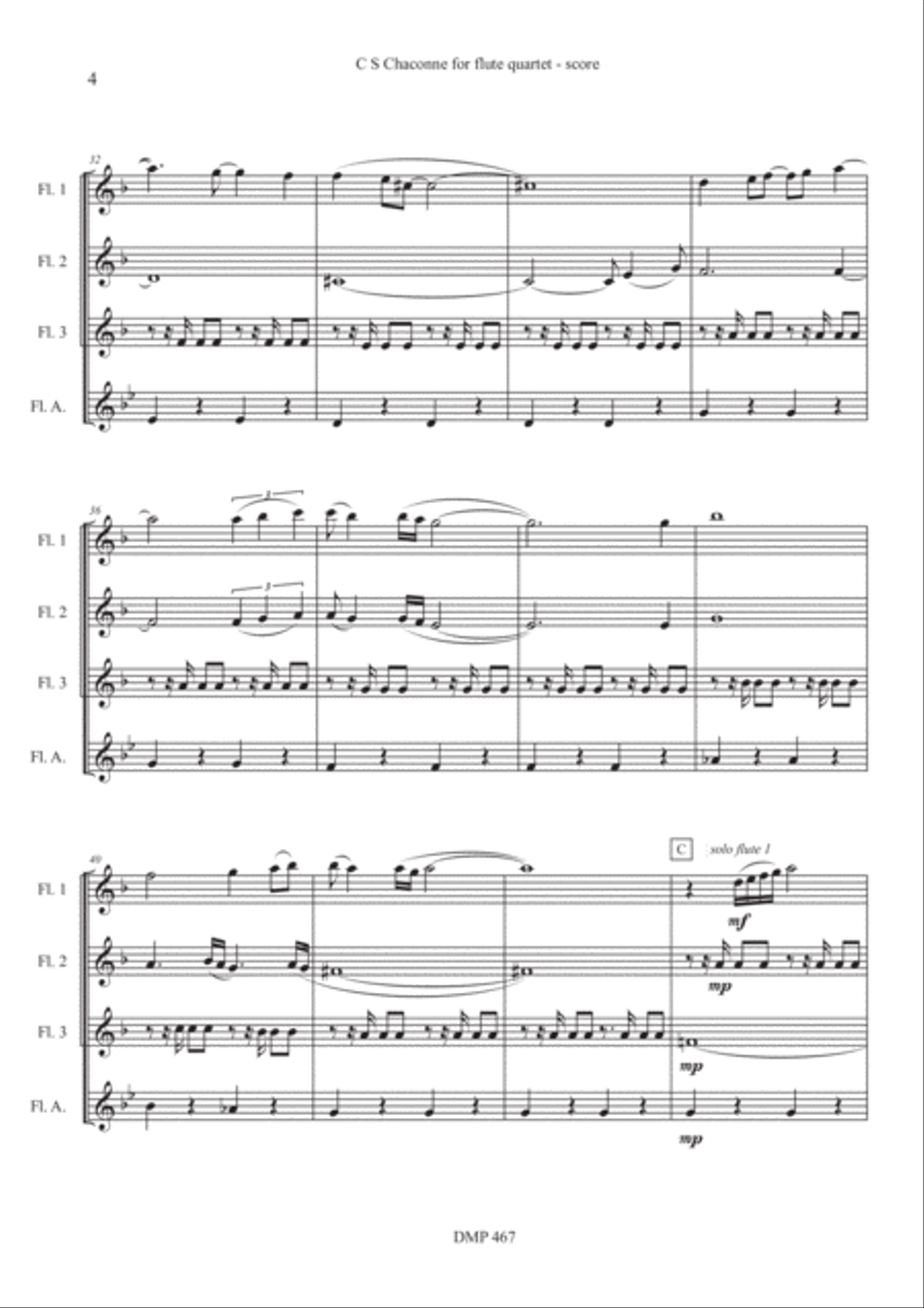 C. S. Chaconne (3 flutes & alto flute) Woodwind Quartet scores gallery preview page 4