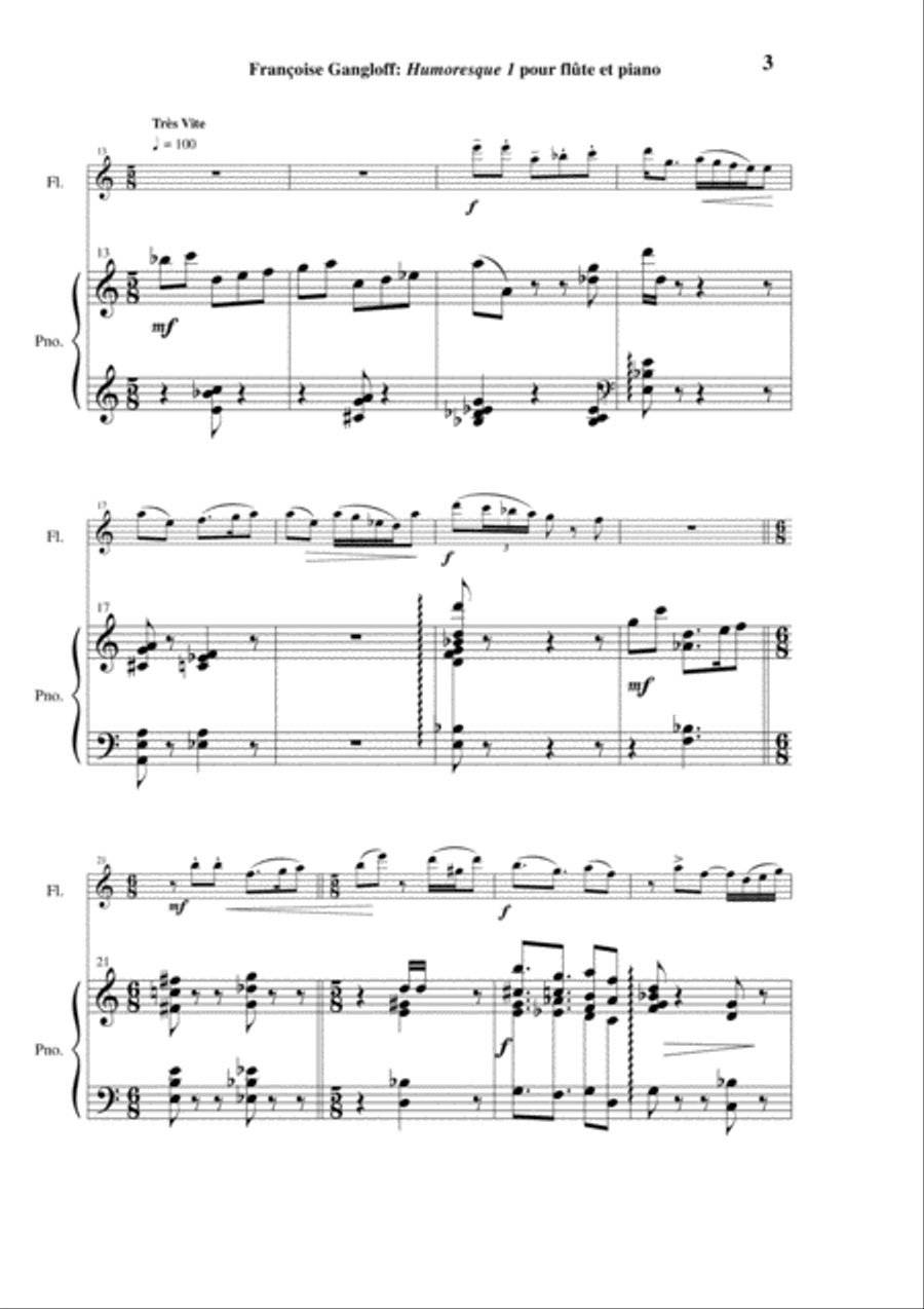 Françoise Gangloff: Homoresque 1 for flute and piano Flute Solo scores gallery preview page 3